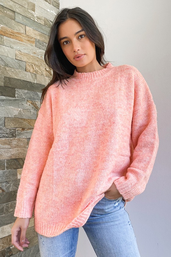 Coral Pink Sweater - Tunic Sweater ...